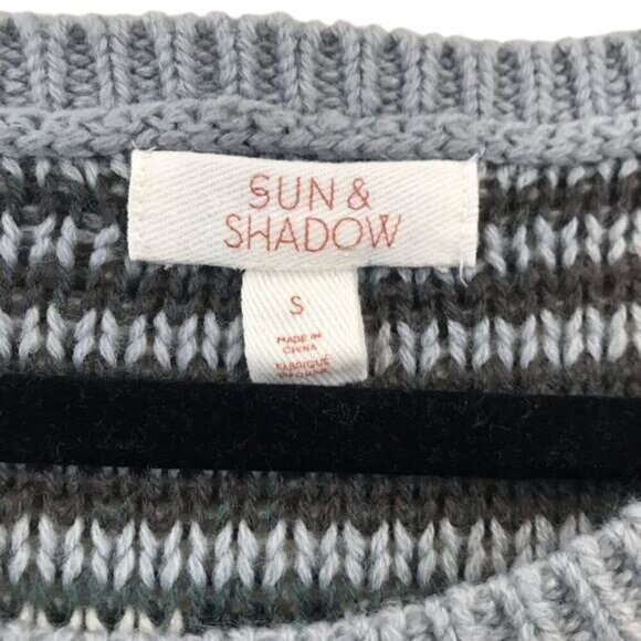 Sun & Shadow Size S Longline Open Knit Gray White Patterned Pullover Sweater - Picture 4 of 8